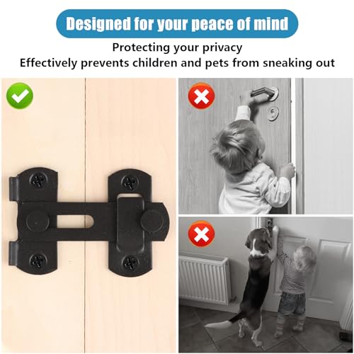Acrux7 8 Pack Barn Door Latch Lock 2.75”x2” Black Stainless Steel Flip Door Latches Hardware Sliding Cabinet Barn Door Latch Antique Lock Gate Latches Wine Cabinet Closet Door Latches (Matte Black)