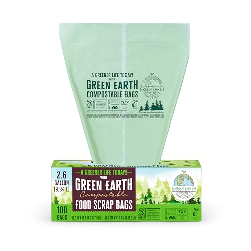 Green Earth Compostable Small Kitchen Food Scrap Trash Bags, Compost Bin Compatible, 2.6 Gallon, 10 Liter, 300-Count, Extra Thick 0.71 Mil, ASTM D6400, BPI (US) & OK Compost Home (EU) Certified - size: 300 Count (Pack of 1), style: 2.6 Gallon