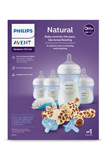 Philips Avent Natural Baby Bottle with Natural Response Nipple, Blue Baby Gift Set with Snuggle, SCD838/04 (Pack of 2) - color: Blue, size: 12 Count (Pack of 2)