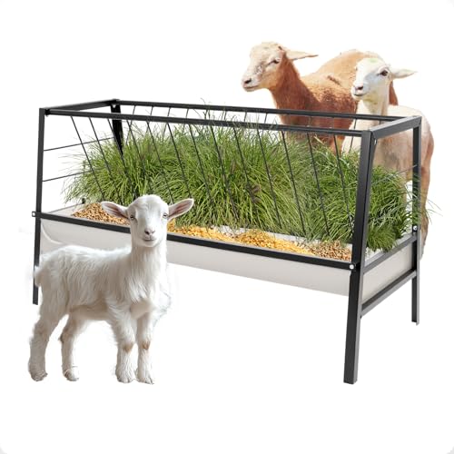 Pasture Hay Feeder 2 in 1 55 Gallon Livestock Feed Trough with 22 | Gallon Feed Pan Hay Grain Livestock Feeder for Sheep, Calf, Cow and Horse - color: Black