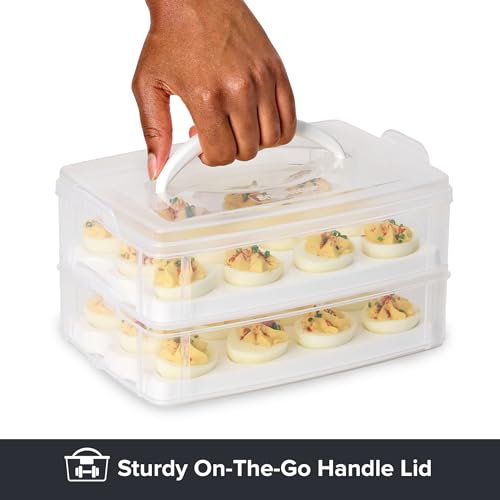 Snapware (2-Layer, 24 Eggs) Plastic Detachable Deviled Egg Carrier Storage | With lid and handle, freezer, dishwasher, microwave safe - size: Medium