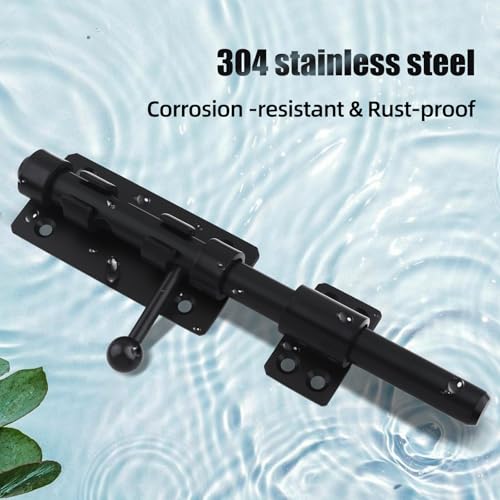 Barrel Bolt Latch, 7.9" Heavy Duty Gate Latch Slide Lock Solid 304 Stainless Steel Bolt Lock for Inside Door, Finished Shed Door Latch (Black) - color: Black 8inch