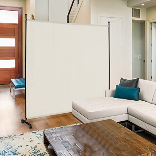 Giantex 73" x 73" Single Panel Room Divider with Wheels, Beige | Mobile Privacy Screen with Lockable Casters, Rolling Fabric Partition Wall for Home, Office, Studio - color: Beige, size: 73''W x 73''H (1 Panel)