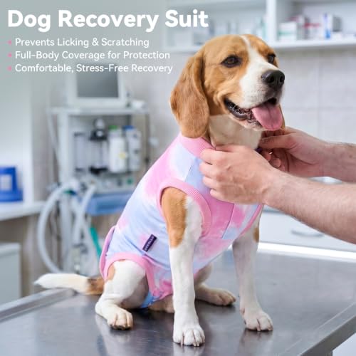cyeollo Dog Surgery Recovery Suit, Surgical Onesie for Female & Male Dogs | Prevents Licking, Cone Alternative, Ideal After Spay & Neuter, Protects Surgical Wounds, Easy Potty Access, 4-Way Stretch - color: Pink Tie Dye, size: X-Small (Back: 9"-11")