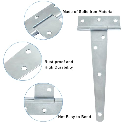 Murtenze 6-Pack 6 Inch Silver T-Strap Shed Hinge | Barn Door Hinges, Heavy Duty, Gate Strap Hinge, For Barn Door, Shed or Wooden Fences - color: Silver, size: 6 Inch - 6Pack