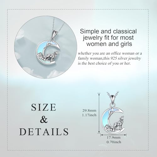 Snake Moon Necklace - 925 Sterling Silver Moon Pendant Necklace - Snake Jewelry for Women - style: Wolf