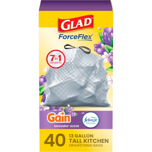 Glad ForceFlex Tall Kitchen Trash Bags, 13 Gallon, Gain Lavender, 40 Count (Package May Vary) - size: 40 Count (Pack of 1)