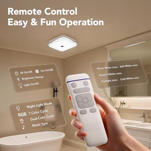 OREiN Matter Smart Bathroom Fan with Light, 110 CFM, Tunable White & RGB | Alexa/Google/Apple Home Compatible, App/Voice/Remote Control, Dimmable, 24-Zone DIY RGB, No Speaker, No-Attic Install - color: Multicolor