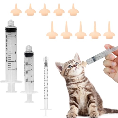 Pet Feeding Set-10 Pcs Silicone Feeding Nursing Nipple and 1ML/5ML/10ML Feeding Syringe, Pet Nursing Feeding Tools for Kittens Puppies Newborn Animals (1ml+5ml+10ml+10 Nipple) - color: 1ml+5ml+10ml+10 Nipple