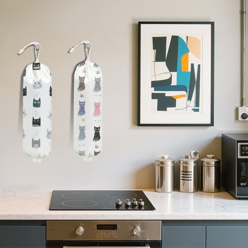 2Pcs Cat Plastic Bag Holder, Wall Mount Grocery Bag Holder for Plastic Bags | Large Reusable Grocery Bags Organizer Storage Dispenser for Home Kitchen Pantry Decor, Cat Lover Gifts for Women - color: Colorful cats 02
