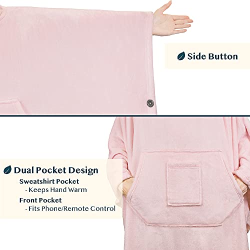 PAVILIA Wearable Blanket Poncho Women Men, Oversized Hoodie Sweatshirt Sweater Neck Warmer, Fleece Soft Hug Sleep Pod Adult - color: Pink, size: Fleece