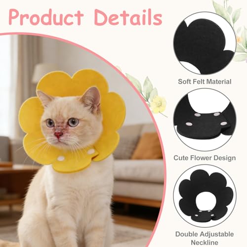 Felt Cat Recovery Collar, Cute Flower Cat Recovery Collar Adjustable Recovery Cones (2Pcs, M 8.7-9.8inch, Black) for Small Dogs Kittens Cats - color: Black, size: M（2.5-4.5 KG/5.5-9.9 lb）