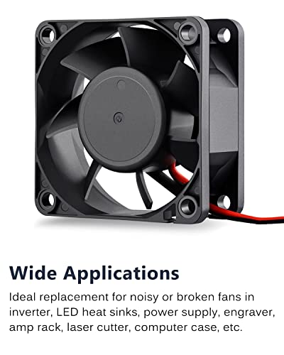 GDSTIME 60mm x 60mm x 25mm 12V 2Pin Dual Ball Brushless DC Cooling Fan 2Pcs | 4500RPM, High Speed, for PSU, Incubator, Battery box, DIY Console Exhaust Ventilation - 6025 - size: 60x25mm
