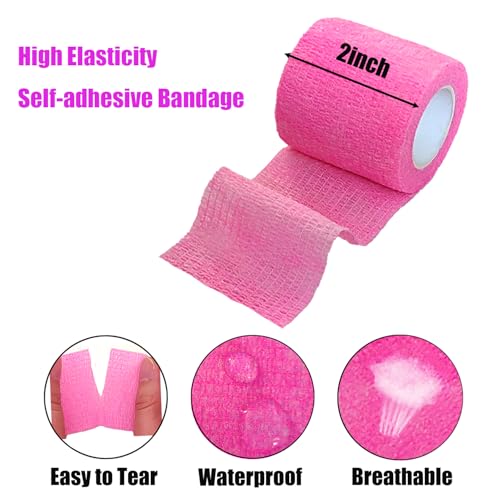 2 Inches Self Adhesive Bandage Wrap Bulk, 6 Pack, Pink | Breathable Self Adhesive Vet Tape for Pets, Stretchy Sports Cohesive Bandage Wrap for Athletic, Wrist and Ankle - color: Pink