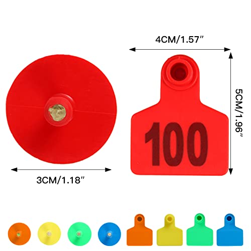 100PCS 001-100 Number Plastic Livestock Ear Tags for Farm Animals - ID Tags in Yellow, Green, Blue, Orange - Tagger for Cow, Cattle, Sheep, Goats, Pigs, Hogs (Orange) - color: Orange