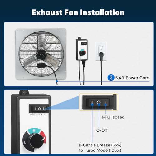 KEN BROWN 24 Inch Exhaust Fan with Controller Power Cord, Automatic Shutter, 4200CFM, Aluminum Cooling Ventilation Fan, High Speed Wall Mounted Attic Fan for Garage, Greenhouse, Shop, Shed - size: 24 Inch