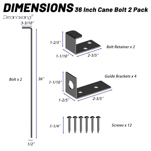 36" Heavy Duty Cane Bolt Gate Drop Rod Extra Thick Hardware Ground Latch for Wood PVC Vinyl Metal Fences Gates, Double Doors, Black Solid Steel-2 Pack - color: 36 Inch