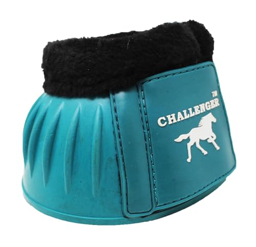CHALLENGER Horse Training Ribbed Rubber Hoof Impact Overreach Protection Fleece Lined Bell Boots 41HI01 - color: Turquoise, size: Large