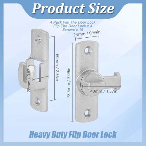 4 Pack 90/180 Degree Flip Barn Door Lock Silver Security Window Latch Zinc Alloy Right Angle Door Lock Flips Latch Lock for Barn Door Cabinet Window Bathroom Garden