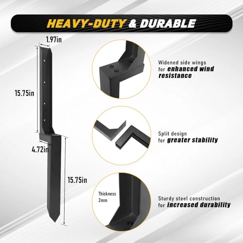 4x4 4 Pcs Fence Post Repair Kit 4x4 Separation Thicker Fence Post Anchor | Heavy Duty Thickened Fence Post Anchor Ground Stakes for Repair Tilted Broken Leaning 4x4 Wooden Posts