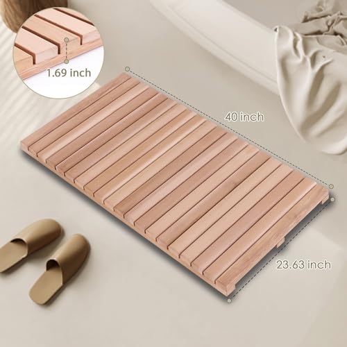 bingaai Cedar Wood Bath Mat 40"×23.6", Cedar Wooden Bath Mats, Wood Shower Stall Mat Non-Slip for Bathroom Bathtub Spa Sauna Garden Home, Wooden Floor Mat Large for Indoor and Outdoor - size: 40" x 23.63" (Rectangular)