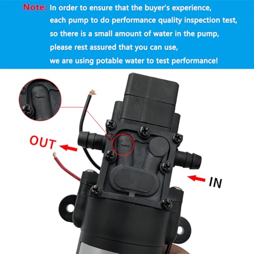 DC 12V Diaphragm Pump, Self-Priming Sprayer Pump, 1.2 GPM 87 PSI Pressure Switch Adjustable water pump, With 2 hose clamps, for RV Camping Shower Garden Irrigation
