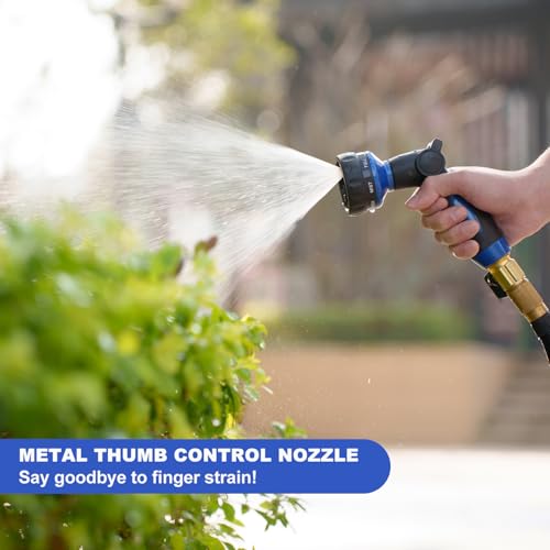 HOSUN Heavy Duty Garden Hose Nozzle, Adjustable Metal Water Sprayer, Blue | 7 Spray Patterns, Thumb Control, Ergonomic handle, High Pressure, Lawn Watering, Car Wash, Pet Cleaning