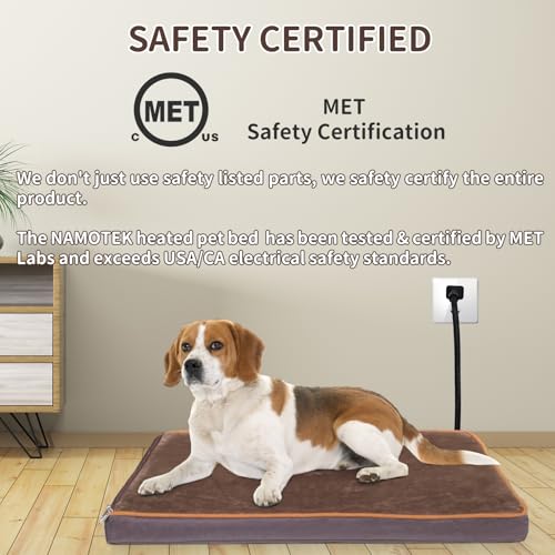 NAMOTEK Outdoor Heated Pet Bed for Cats Dog in Winter with Orthopedic Foam Base Auto Constant Temperature Electric Heating Pad & Waterproof Liner for Dog House Cabin Cot Doorway(31" Lx19 Wx1.7 Th) - size: 31"x19"