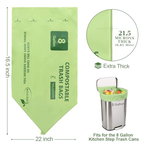 100% Compostable Trash Bags, 8 Gallon, 30 Liter, 0.85 Mils, 70 Count Large Kitchen Food Scrap Compost Bags for Kitchen Step Trash Cans with Europe EN13432 Certified - size: 70 Count (Pack of 1), style: 8 Gallon