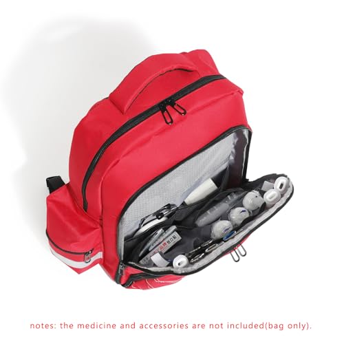 Empty First Aid Backpack Multi-Pocket Emergency Medical Organizer for First Responders Trauma Camping Hiking Travel Portable Red Trauma Bag (Bag Only)