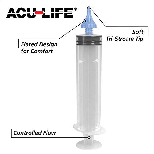 Acu-Life Ear Wax Cleaner Kit with Syringe, Basin & 10 Saline Packs | Tri-Stream Tip Supports Effective Rinsing, Includes Basin & Pre-Measured Packs For Simple Routine Use, Easy Handling Design - style: 10 Saline Packs, Syringe & Basin