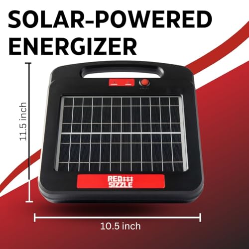 Solar Electric Fence Charger for Day and Night Power | Red Sizzle 12S | 1.85 Joule | Solar Energizer to Keep Out Predators