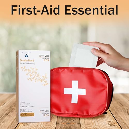 Bordered Gauze Island Dressing 4x10-25 Large Adhesive Bandages for Wound Protection - Good for Hospitals, Medical Facilities, First Aid Kits, and More - style: 4x10