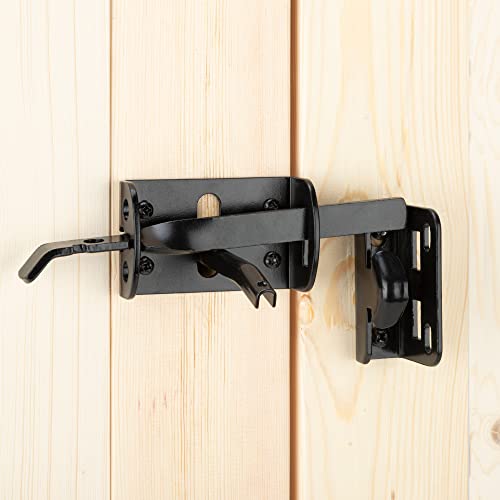 Thumb Gate Latch Hardware for Wooden Fences Heavy Duty, Self Locking Fence Latch Kit with Handle, Door Latch Gate Lock kit for Wooden/Vinyl Fence, Outdoor Metal Gate, Black Finish