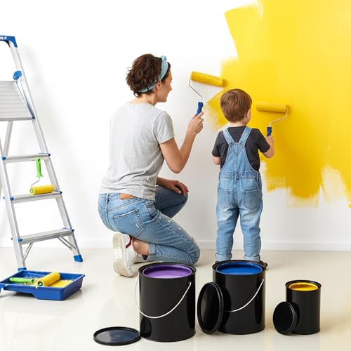 WUWEOT 4 Pack 1 Quart & 1 Gallon Metal Paint Can, Black Empty Paint Buckets Storage Container, Leftover Pail with Stainless Steel Handle and Snap On Airtight Lid for Painting, DIY Crafts