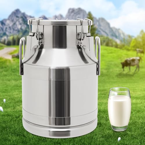 Stainless Steel Milk Bucket, 10L/2.64Gallon 201 Steel Milk Buckets with Lid SS Milk Can large Milk Jug Liquid Container, Airtight Design, Keep Food Dry and Fresh - size: 338.1 Ounces