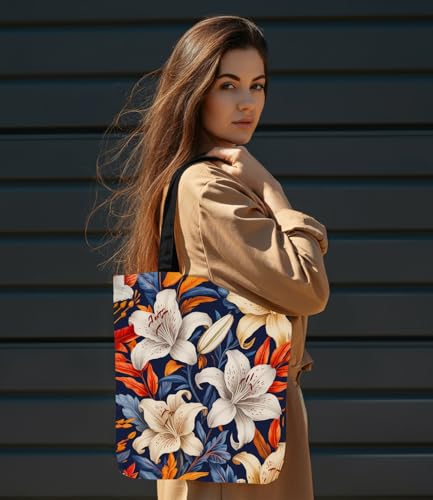 Aesthetic Floral Canvas Tote Bag - Reusable Shoulder Tote Bag for Women Lady Casual Vacation, Shopping, Work, Gym - color: 2