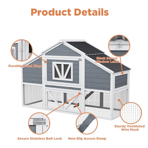 Outdoor Chicken Coop with Nesting Boxes, Wood Rabbit Hutch with Run | Hen House Poultry Bunny Cage For 4-6 Chickens Removable Tray for Easy Cleaning