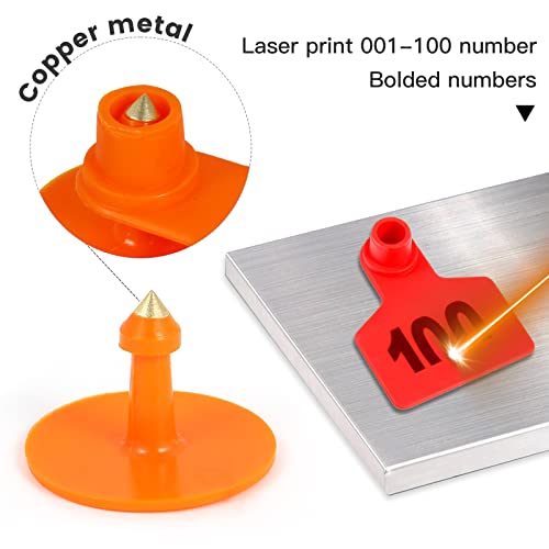 100PCS 001-100 Number Plastic Livestock Ear Tags - Farm Animal ID Tags in Yellow, Green, Blue, Orange - Cattle, Sheep, Goats, Pigs Hogs Mark Label (Blue) - color: Blue