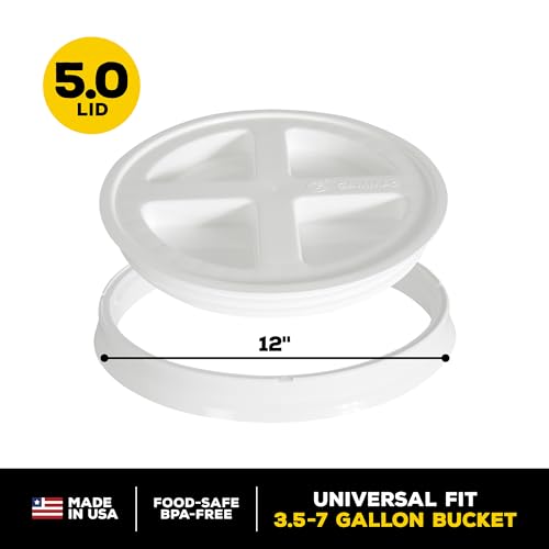 Gamma2 Gamma Seal Lid for Utility Buckets - Fits 3.5, 5, 6 & 7 gallon buckets, White, Made in USA - color: White, size: Fits 3.5, 5, 6, & 7 Gallon Buckets