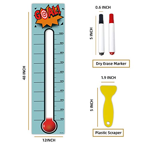 Goal Thermometer Chart Goal Tracker - 48"x12" Adhesive Dry Erase Fundraising Thermometer Sticker - color: Light Blue