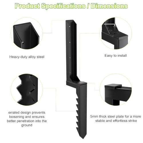 2 Pcs Fence Post Repair Kit, Heavy-Duty Fence Post Anchor Ground Stakes, Thickened Stabilizer for Repairing Tilted or Broken Wooden Posts (2) | STURDY and STABLE