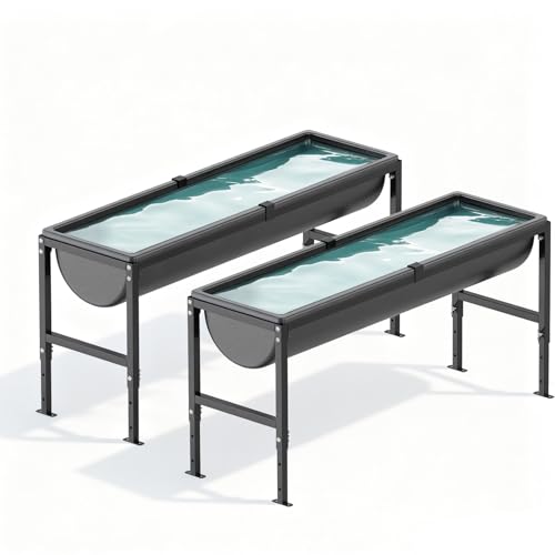 2PCS Animal Waterer 12 Gallon | Livestock Water Trough with Adjustable Stand, Easy to Assemble and Carry, Feeding Goat, Sheep, Horse, Dog in Farm - size: 2 PCS