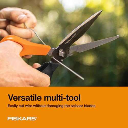 Fiskars 9" 7-in-1 Heavy-Duty Garden Scissors Multi-Tool with Sheath | Take-Apart Shears with Power Notch, Wire & Twine Cutter, Pointed Awl Tip, Bottle Opener, Sheath with Tape Cutter & Sharpener - style: Scissors