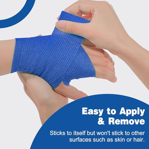 AZEN 16 Pack Self Adhesive Bandage Wrap Pink, 2" X 5 Yards Elastic Cohesive Bandage Wrap, Athletic Tape, Vet Wrap, Ankle Tape, Tattoo Grip Tape Wrap (Blue) - color: Blue, size: 2IN - 16Pack
