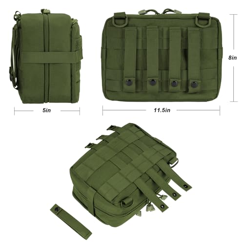Jueachy Tactical Molle Pouch Large Admin Bag Utility Tool Pouches Molle Attachment EDC Pouches Expandable Molle Accessories Organizer Medical Pocket U.S.A Patch Included - color: Green