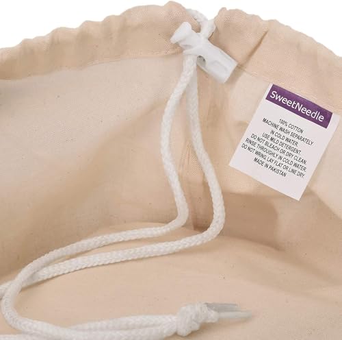 SweetNeedle Pack of 2 Heavy Duty Extra Large Laundry Storage Shopping Bag, 28 x 36 IN 75L - 100% Cotton, Highly durable, Draw-cord with cord-lock, Machine Wash and reusable Travel Bag - Natural - size: 2 Pack - Classic