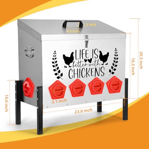 TGEYD 95 lb Galvanized Metal Chicken Feeder, 10 No-Waste Ports with Diversion Design, Extra-Large Heavy-Duty Outdoor Feeder Stand for Chickens, Ducks & Geese - color: Cockscomb Red