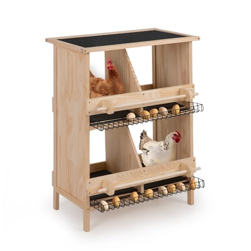COZIWOW Nesting Boxes for Chickens 2-Tire,Roll-Away Egg Collection-with Wire Mesh and Insulation Pads, Waterproof Wooden Chicken Nesting Boxes with Perches for Hens,Ducks,Poultry,Birds,Doves