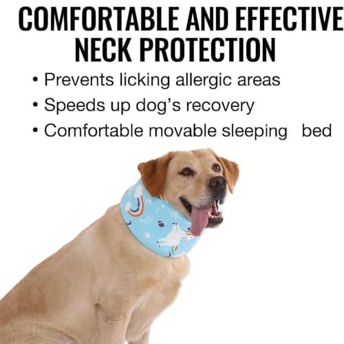 LovinPet Dog Recovery Collar, Adjustable Soft Cone for Medium & Large Dogs, Post-Surgery Comfort & Lick Prevention, Starlight Rainbow Unicorn Prints,Blue